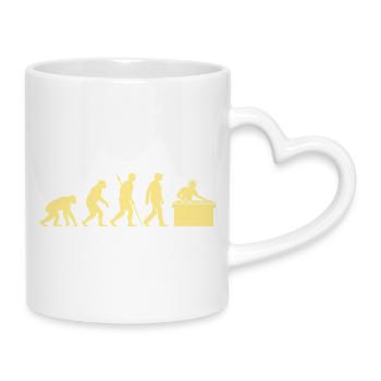 Evolution zum Arbeitsplatz-DJ - Tasse mit Herzhenkel - Weiß - Rechts
