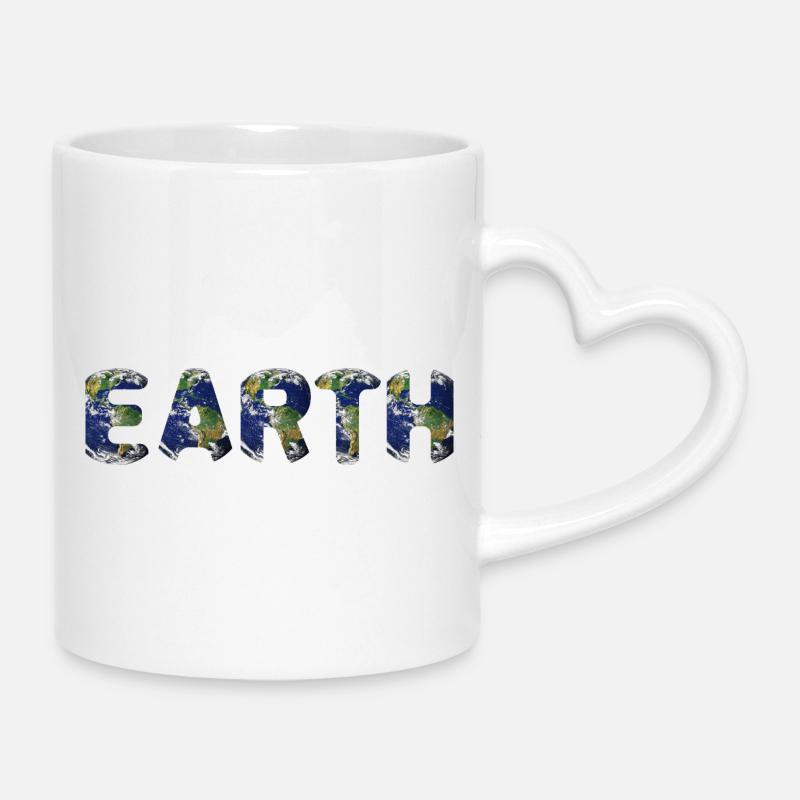 Lebendiges Erdkugel-Muster - Tasse mit Herzhenkel - Weiß