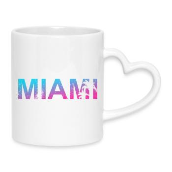 Miami Neon Palm Trees Sunset - Mug with Heart-Shaped Handle - white - Right