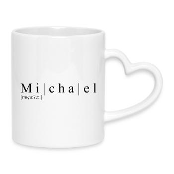 Name abstrakt Typografisch Weiß Michael - Tasse mit Herzhenkel - Weiß - Rechts