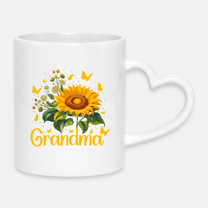 Sunflower Grandma Tribute Design - Mug with Heart-Shaped Handle - white
