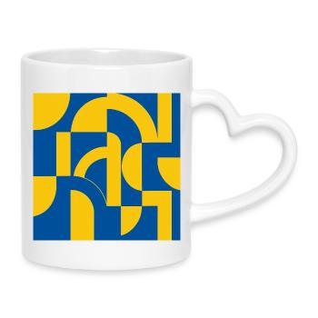 Design abstrait bleu-jaune - Mug avec anse en forme de cœur - blanc - Droite