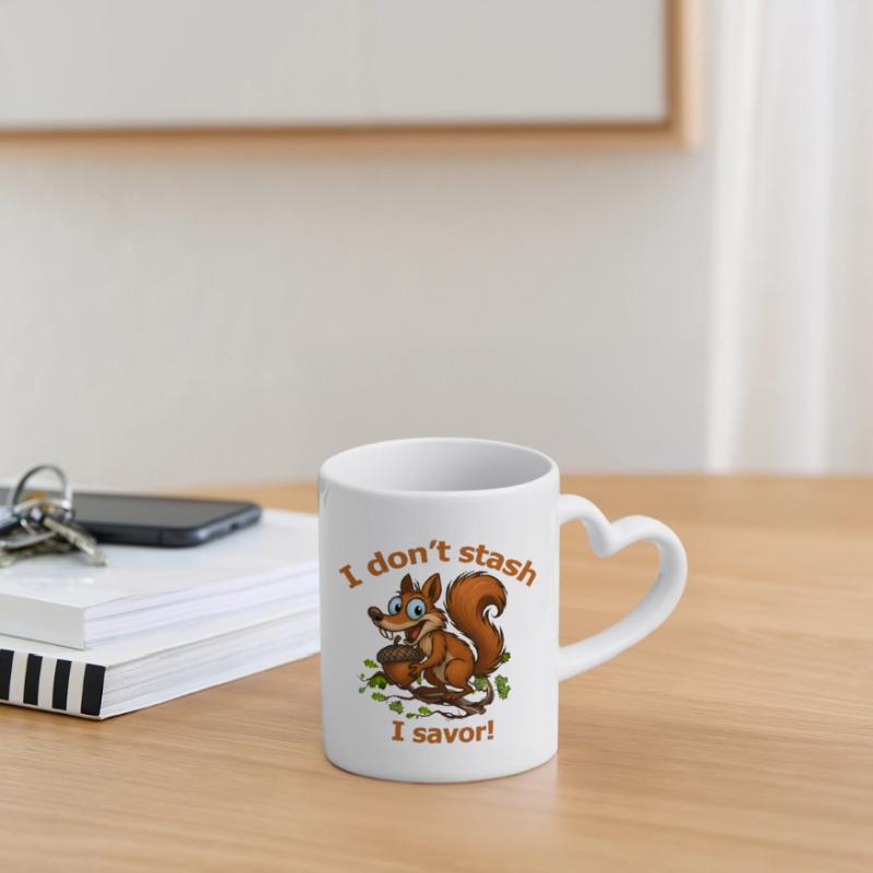 Verspieltes Eichhörnchen mit Eichel-Design Tasse mit Herzhenkel