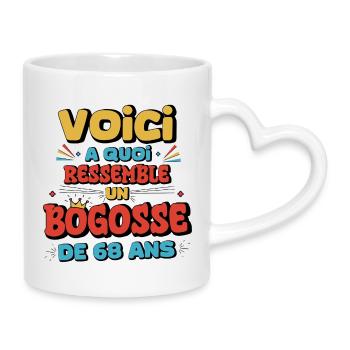 Humor and Self-Deprecation 68 Years Old - Mug with Heart-Shaped Handle - white - Right