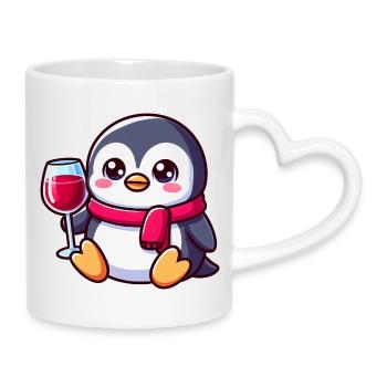 pingouin mignon avec du vin rouge amateur de vin dessin animé - Mug avec anse en forme de cœur - blanc - Droite