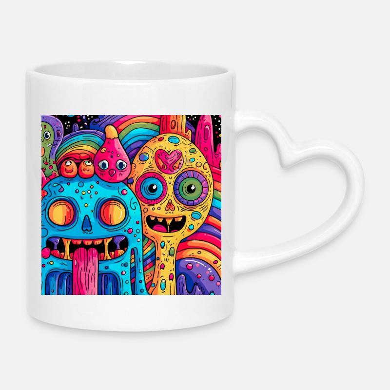 Colorful psychedelic fantasy creatures - Mug with Heart-Shaped Handle - white