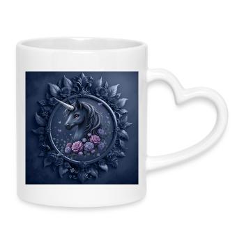 Unicorn with Flowers in Blue Tone - Mug with Heart-Shaped Handle - white - Right
