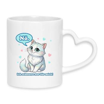 Freche Cartoon-Katze mit Türkisaugen - Tasse mit Herzhenkel - Weiß - Rechts