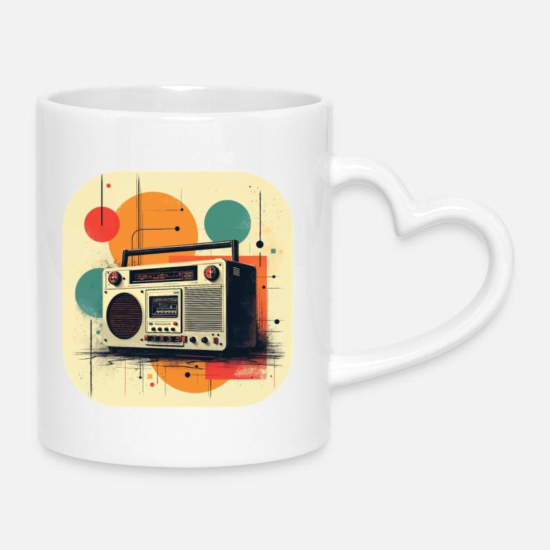 Retro Ghetto Blaster T Shirt - Mug with Heart-Shaped Handle - white