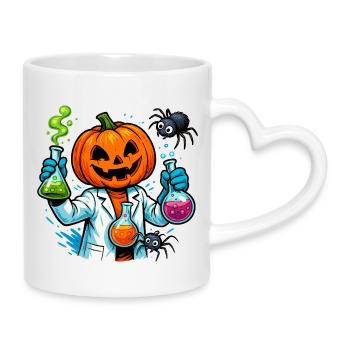 Spooky Halloween Pumpkin Chemistry Scientist - Mug with Heart-Shaped Handle - white - Right