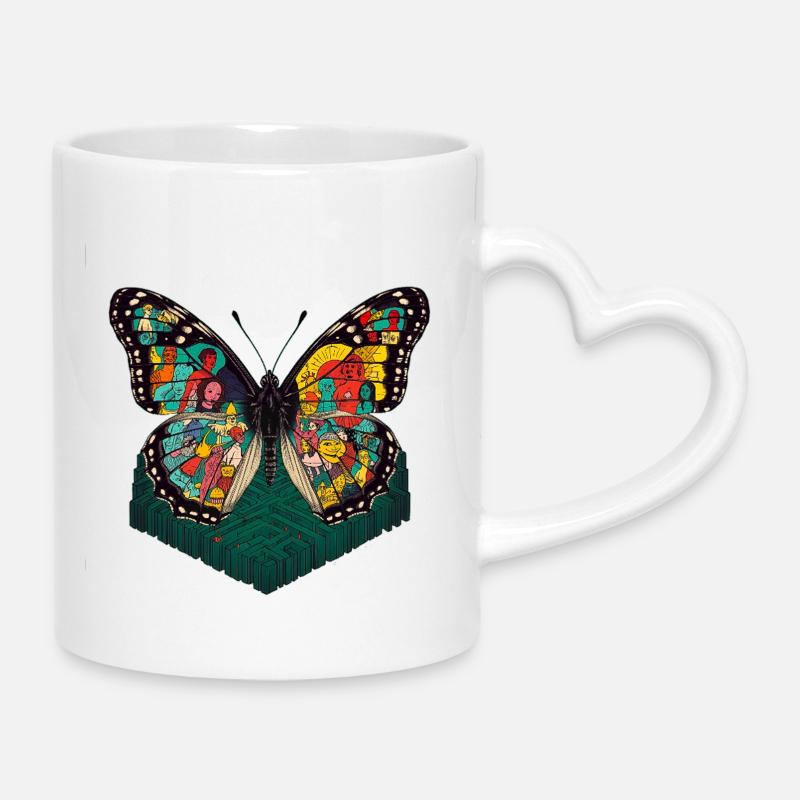 Colorful Legend Butterfly Illustration - Mug with Heart-Shaped Handle - white