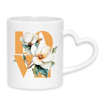Elegant Magnolia Floral Design - Mug with Heart-Shaped Handle - white - Right