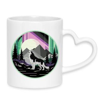 Siberian Husky mit Polarlicht - Tasse mit Herzhenkel - Weiß - Rechts