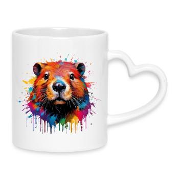 Bunter Biber Wasserfarbendesign - Tasse mit Herzhenkel - Weiß - Rechts