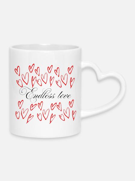 Endlose Liebe - Herzen Schwarm - Tasse mit Herzhenkel - Weiß