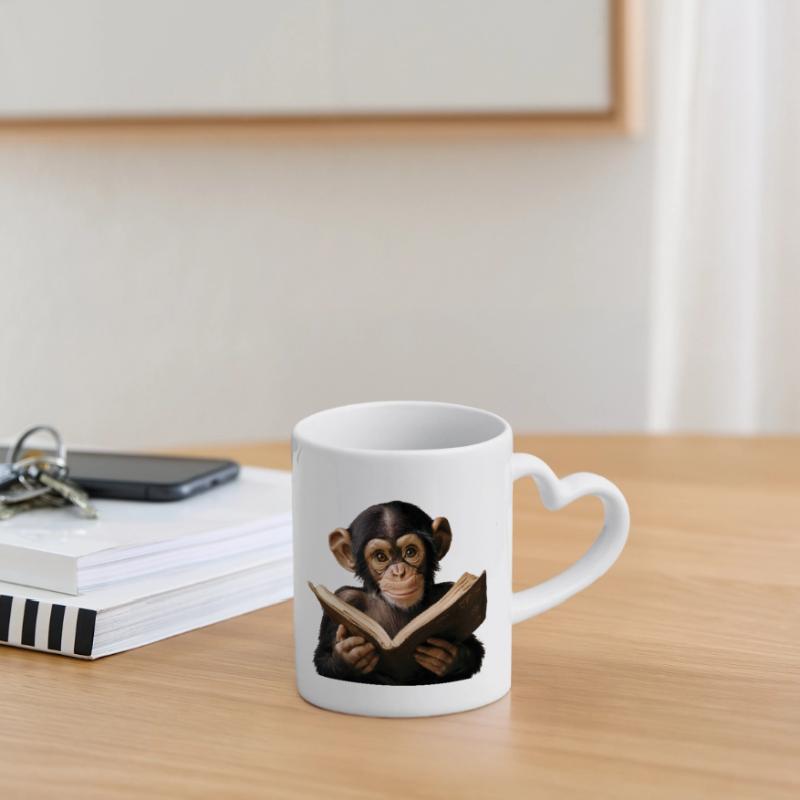Inquisitive monkey with book Mug with Heart-Shaped Handle