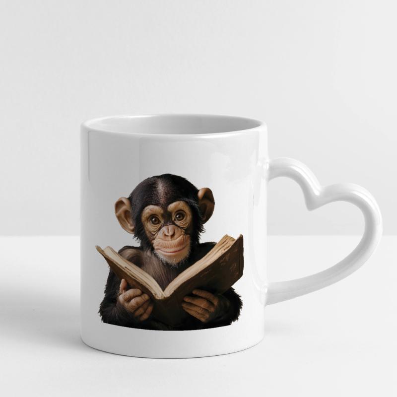 Inquisitive monkey with book Mug with Heart-Shaped Handle