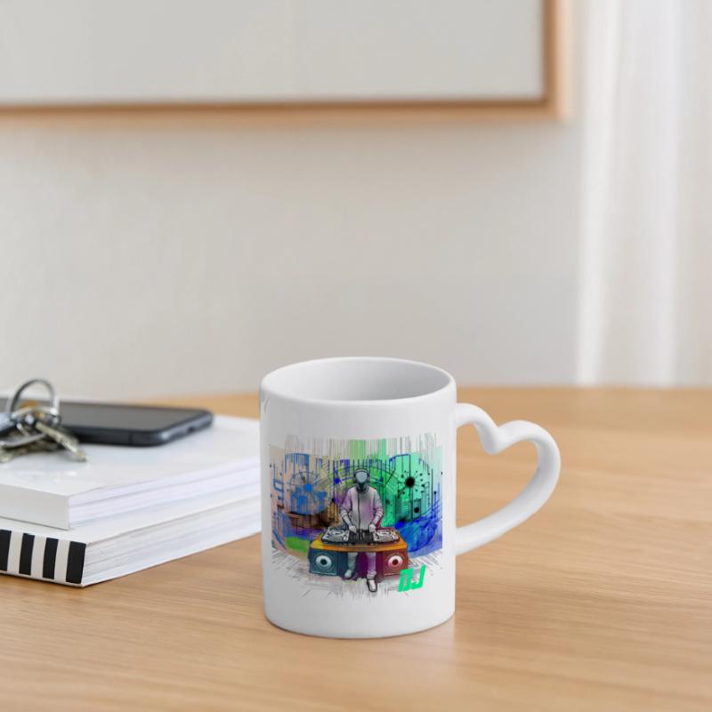 Dynamischer DJ mit bunten Techno-Designs Tasse mit Herzhenkel
