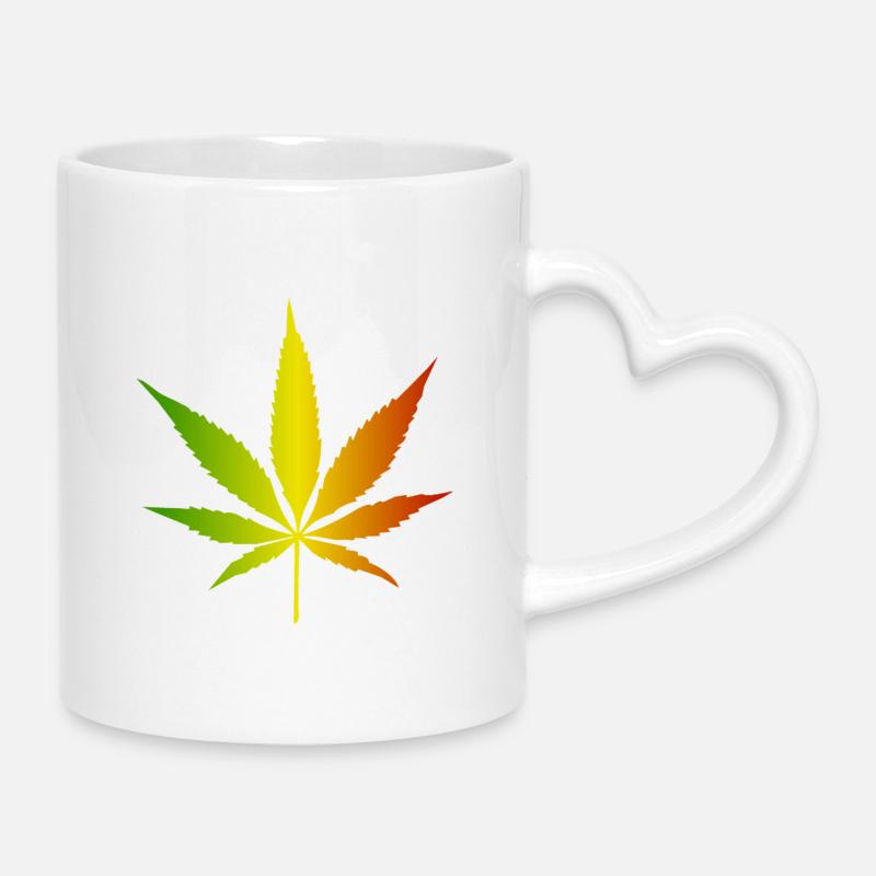 Rasta Gradient Cannabisblatt - Tasse mit Herzhenkel - Weiß