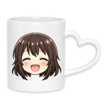 Chibi Visage Sourire Brune - Mug avec anse en forme de cœur - blanc - Droite