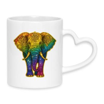 Regenbogen Elefant mit Goldmuster - Tasse mit Herzhenkel - Weiß - Rechts