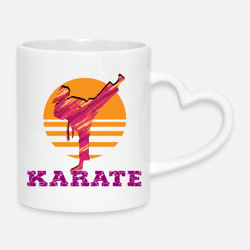Karaté Coucher de soleil Silhouette - Mug avec anse en forme de cœur - blanc