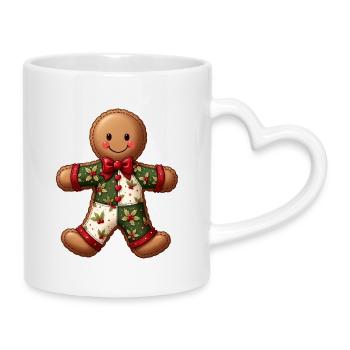 Gingerbread Weihnachtsmotiv Patchwork - Tasse mit Herzhenkel - Weiß - Rechts