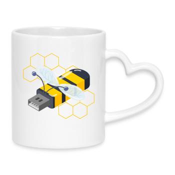 Dessin animé drôle d’abeille USB - Mug avec anse en forme de cœur - blanc - Droite