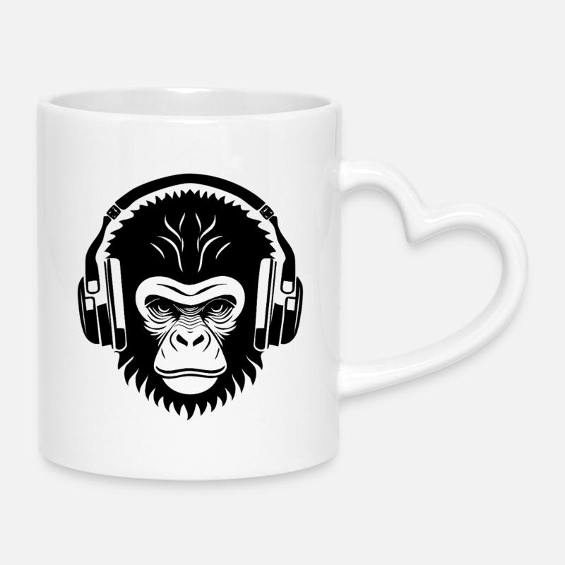 Relaxed Monkey Wireless Headphones Cafe Shirt - Mug with Heart-Shaped Handle - white