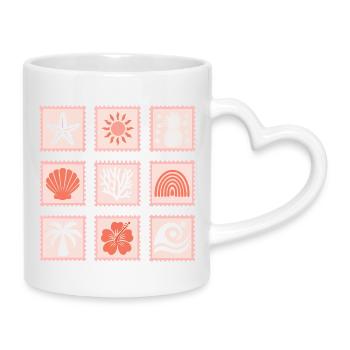 Natur Briefmarken Collage - Tasse mit Herzhenkel - Weiß - Rechts