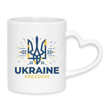 Ukraine Freiheit Dreizack Emblem - Tasse mit Herzhenkel - Weiß - Rechts