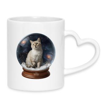 Cosmic Cat in Snow Globe - Tasse mit Herzhenkel - Weiß - Rechts