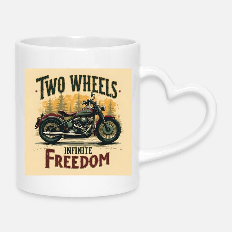 Two Wheels, Infinite Freedom - Tasse mit Herzhenkel - Weiß