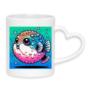 Kugelfisch - Tasse mit Herzhenkel - Weiß - Rechts