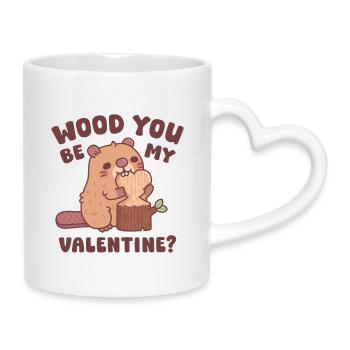 Cute Beaver Wood You Be My Valentine Funny Pun - Mug with Heart-Shaped Handle - white - Right
