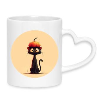Chat avec une citrouille sur la tête - Mug avec anse en forme de cœur - blanc - Droite