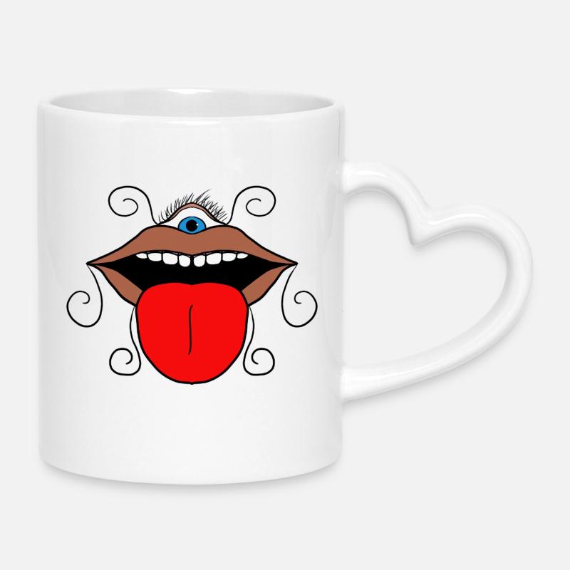 Psychedelischer Mund & Auge - Tasse mit Herzhenkel - Weiß