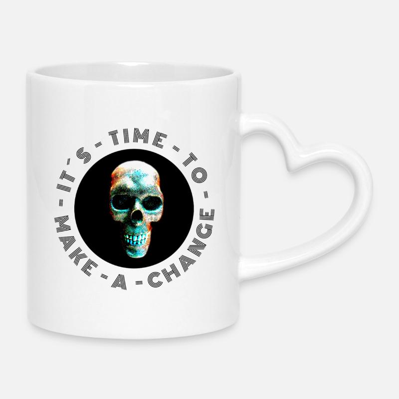 Neon Halftones Skull, Halloween, Rock, Biker - Mug with Heart-Shaped Handle - white
