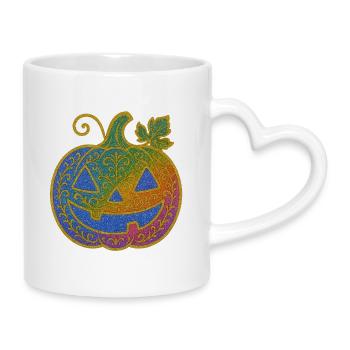 Regenbogen Kürbis Ornament - Tasse mit Herzhenkel - Weiß - Rechts
