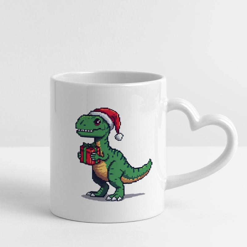 Vélociraptor 8 bits Pixel Noël Mug avec anse en forme de cœur