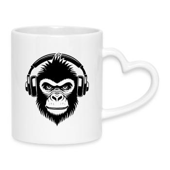 Frecher Comic-Affe mit Kopfhörern Shirt - Tasse mit Herzhenkel - Weiß - Rechts