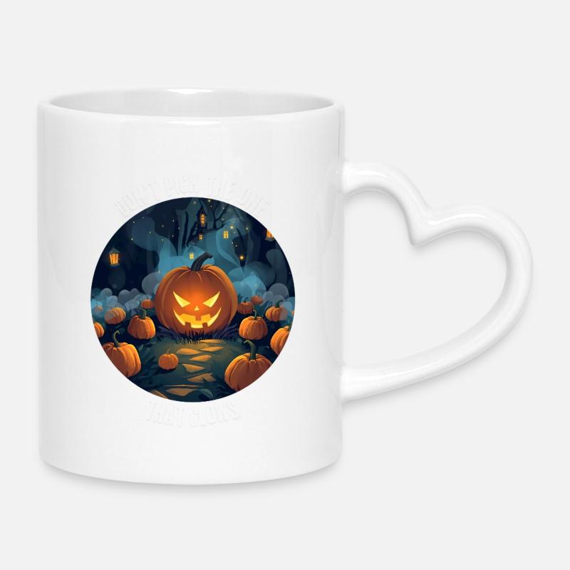 Don’t Pick the One That Glows — Halloween Art - Mug with Heart-Shaped Handle - white