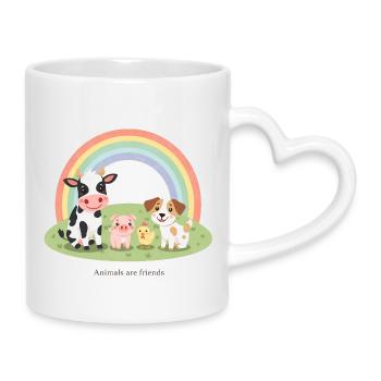 Animals Are Friends Pastell Farm Bauernhof Design - Tasse mit Herzhenkel - Weiß - Rechts
