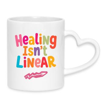 Healing Isn’t Linear Positive Shirt - Mug with Heart-Shaped Handle - white - Right