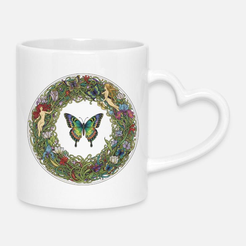 Blumenkreis Schmetterling Traumbild - Tasse mit Herzhenkel - Weiß