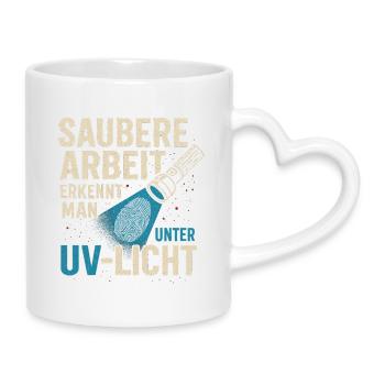 Saubere Arbeit Unter UV Licht - Tasse mit Herzhenkel - Weiß - Rechts
