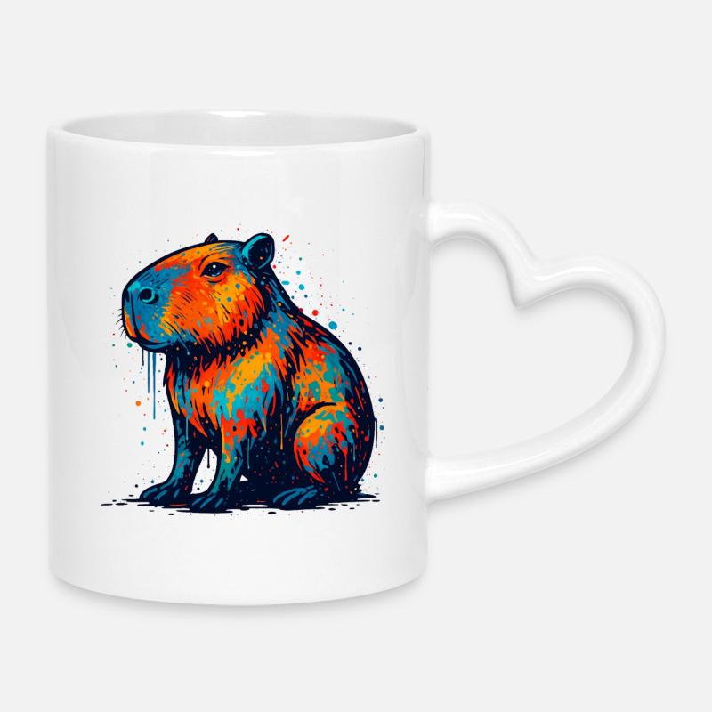 Colorful Hippo Splash - Mug with Heart-Shaped Handle - white