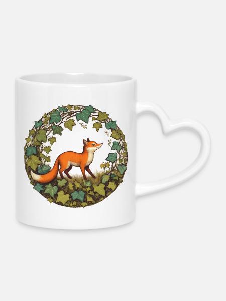 Fuchs im Efeukreis - Tasse mit Herzhenkel - Weiß