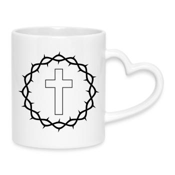 Croix et couronne d’épines - Mug avec anse en forme de cœur - blanc - Droite