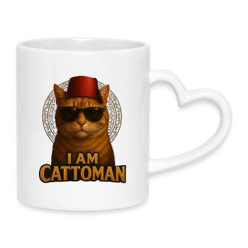 I Am Cattoman – Vintage Streetwear mit Retro-Katze - Tasse mit Herzhenkel - Weiß - Rechts